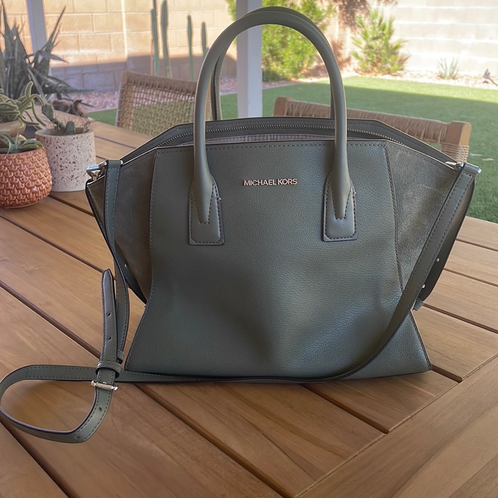 Michael Kors Dark Green AVRIL  Leather Handbag